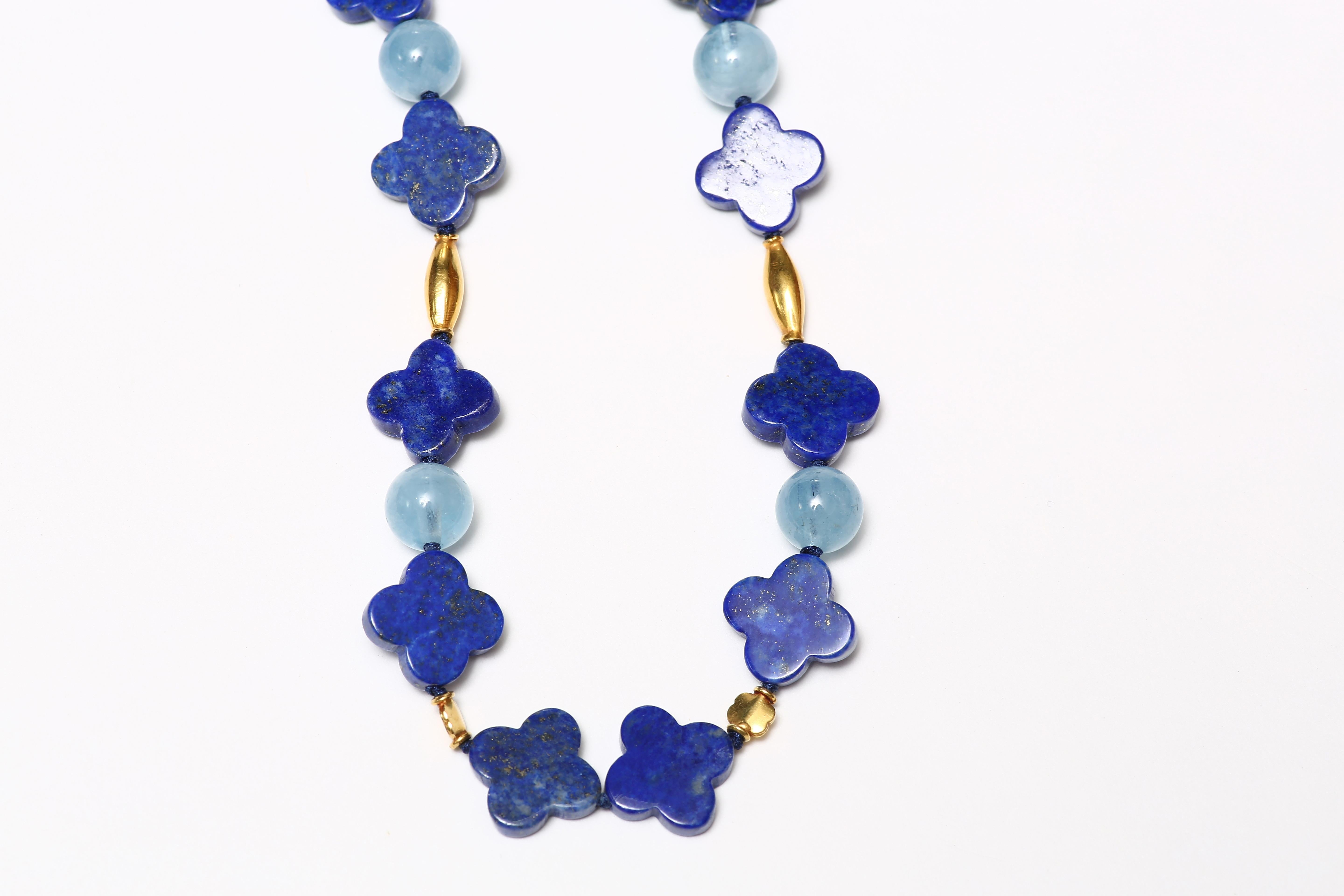 Blue Lapiz Aquamarine Gold Necklace 1