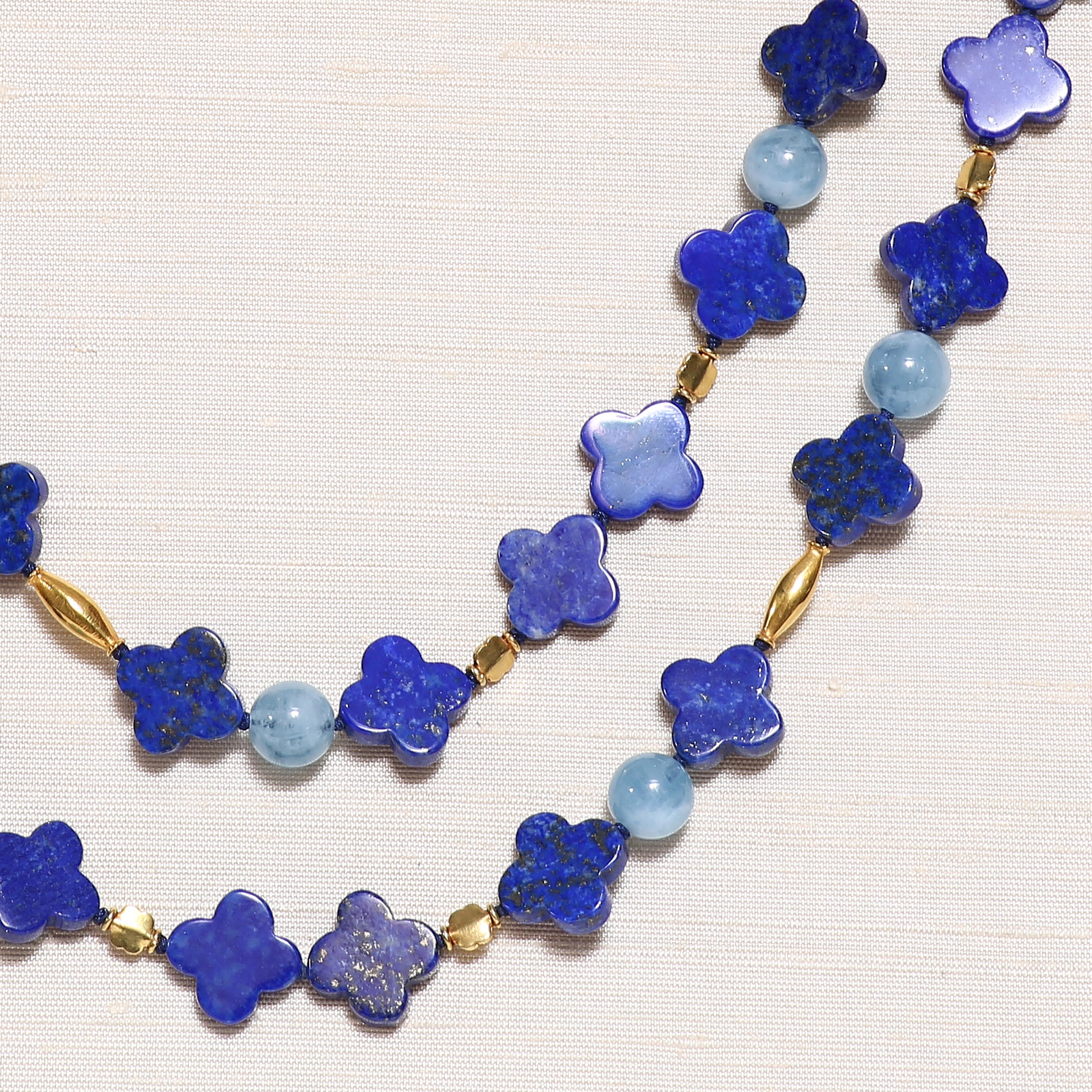 Blue Lapiz Aquamarine Gold Necklace 2