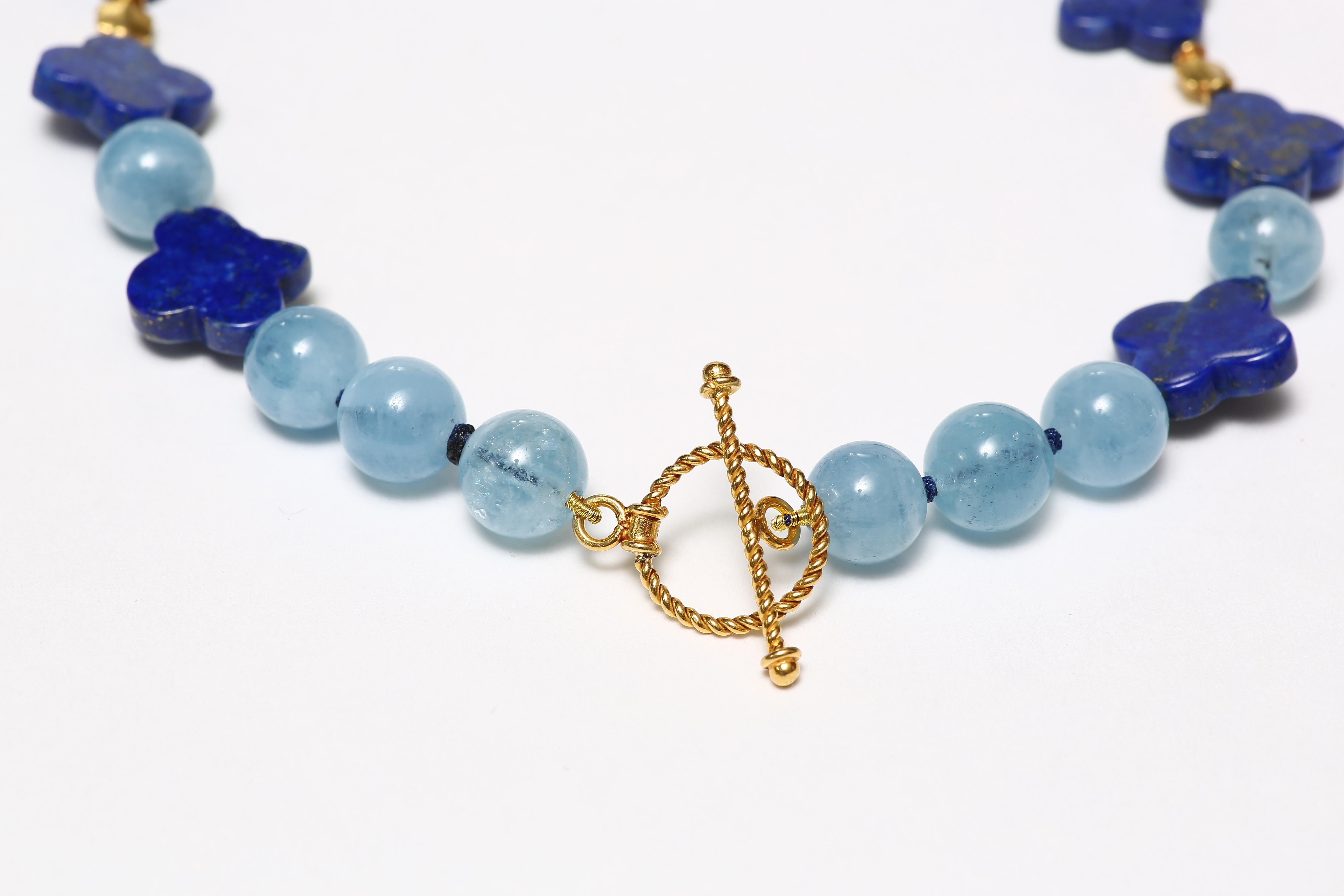 Blue Lapiz Aquamarine Gold Necklace 3