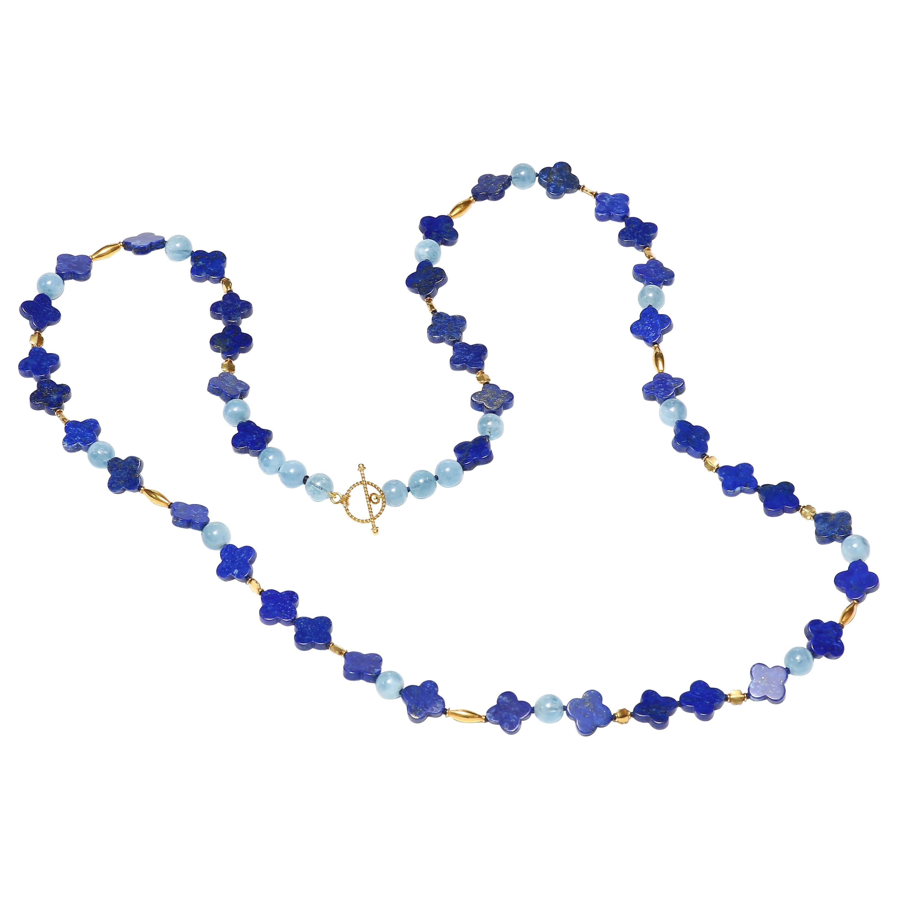 Blue Lapiz Aquamarine Gold Necklace