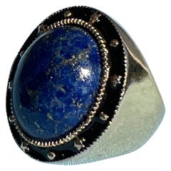 Cocktail Ring Blue Lapis Lazuli Black Enamel