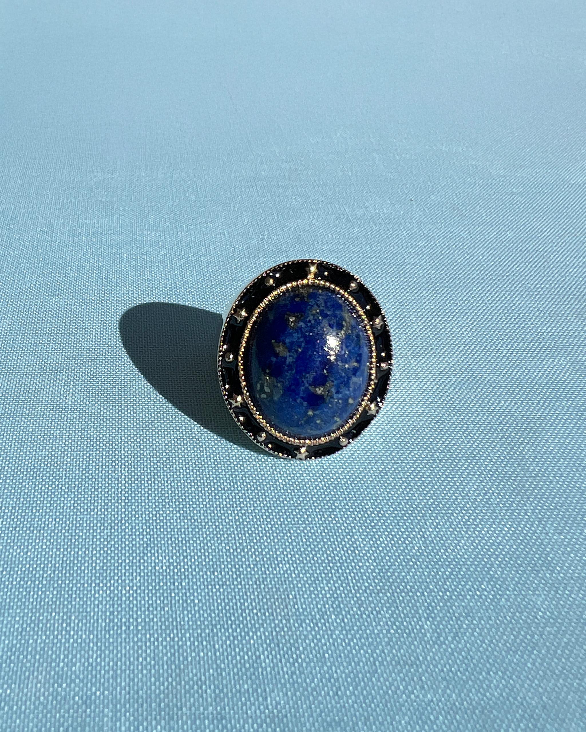Blauer Lapiz Lazuli Cocktail Ring Schwarzes Emaille J DAUPHIN Damen im Angebot