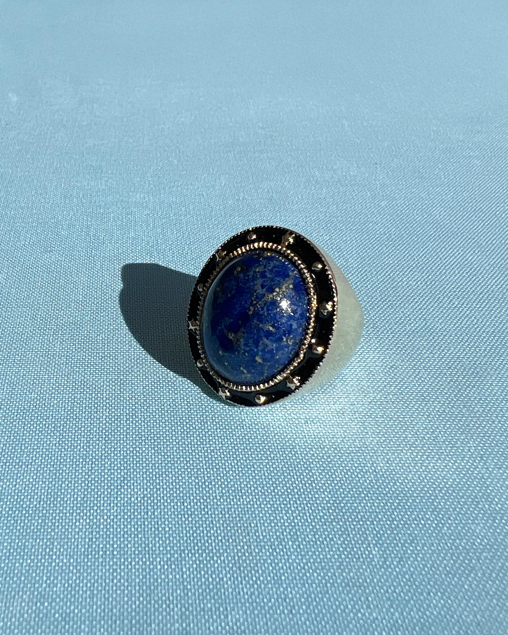Blauer Lapiz Lazuli Cocktail Ring Schwarzes Emaille J DAUPHIN im Angebot 1
