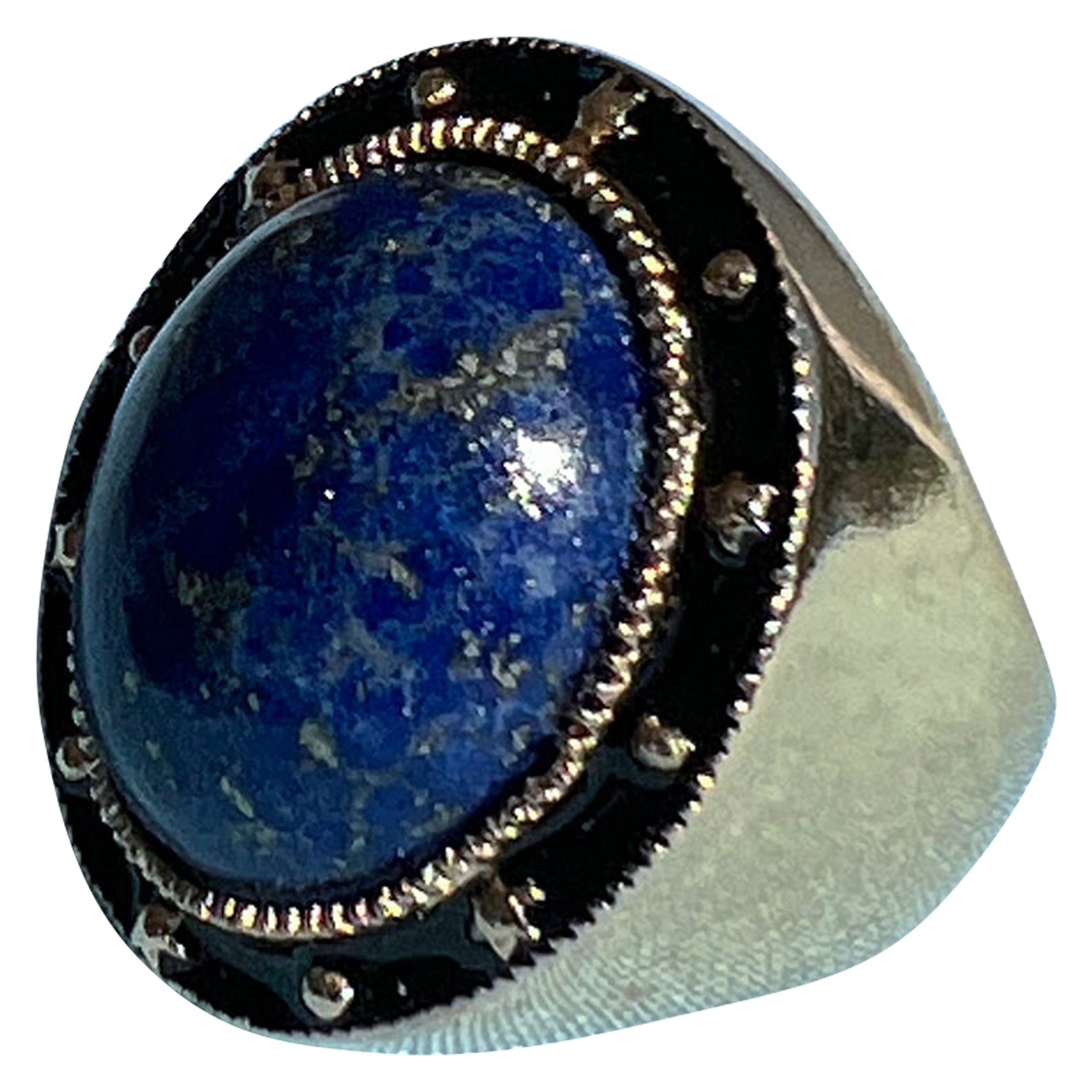 Blauer Lapiz Lazuli Cocktail Ring Schwarzes Emaille J DAUPHIN im Angebot