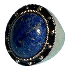 Anello da cocktail in lapislazzuli blu con smalto nero J DAUPHIN