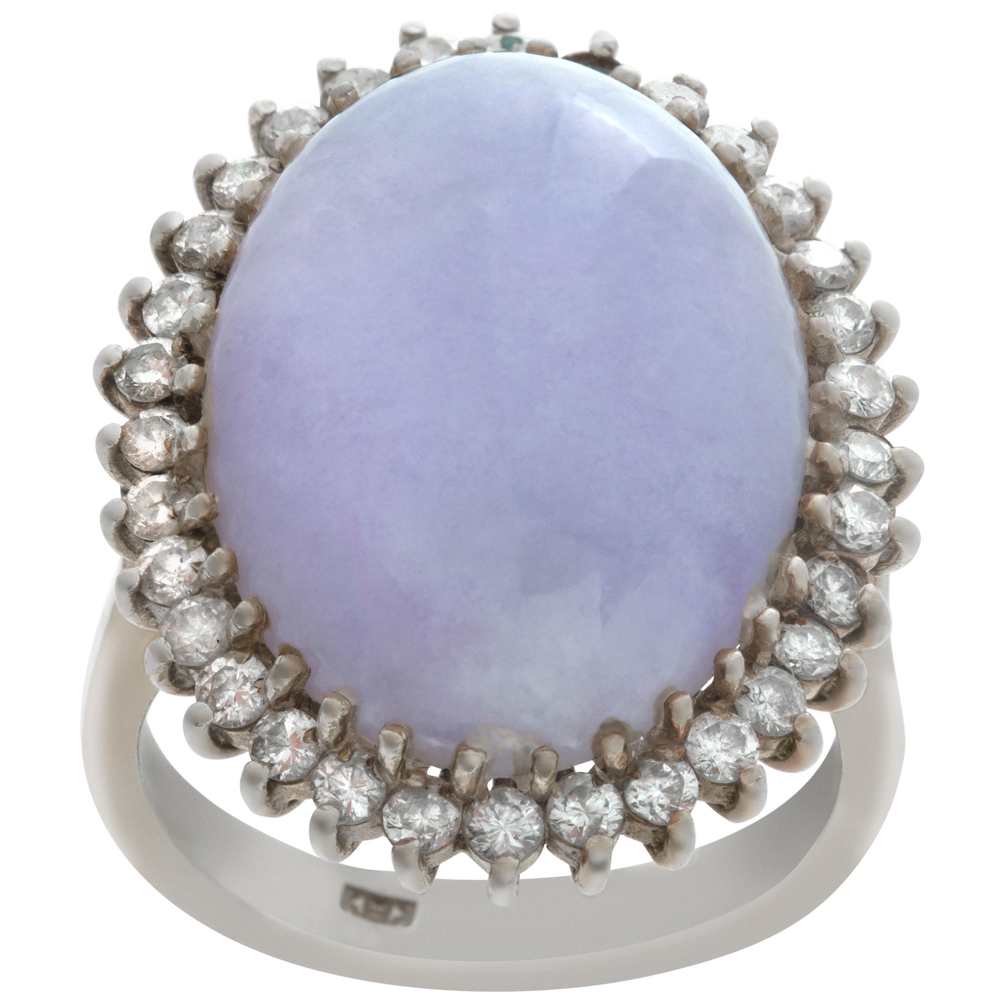 Blue Lavender Oval Chalcedonny 14k Yellow Gold Ring with Approximate 0.75 Carat For Sale