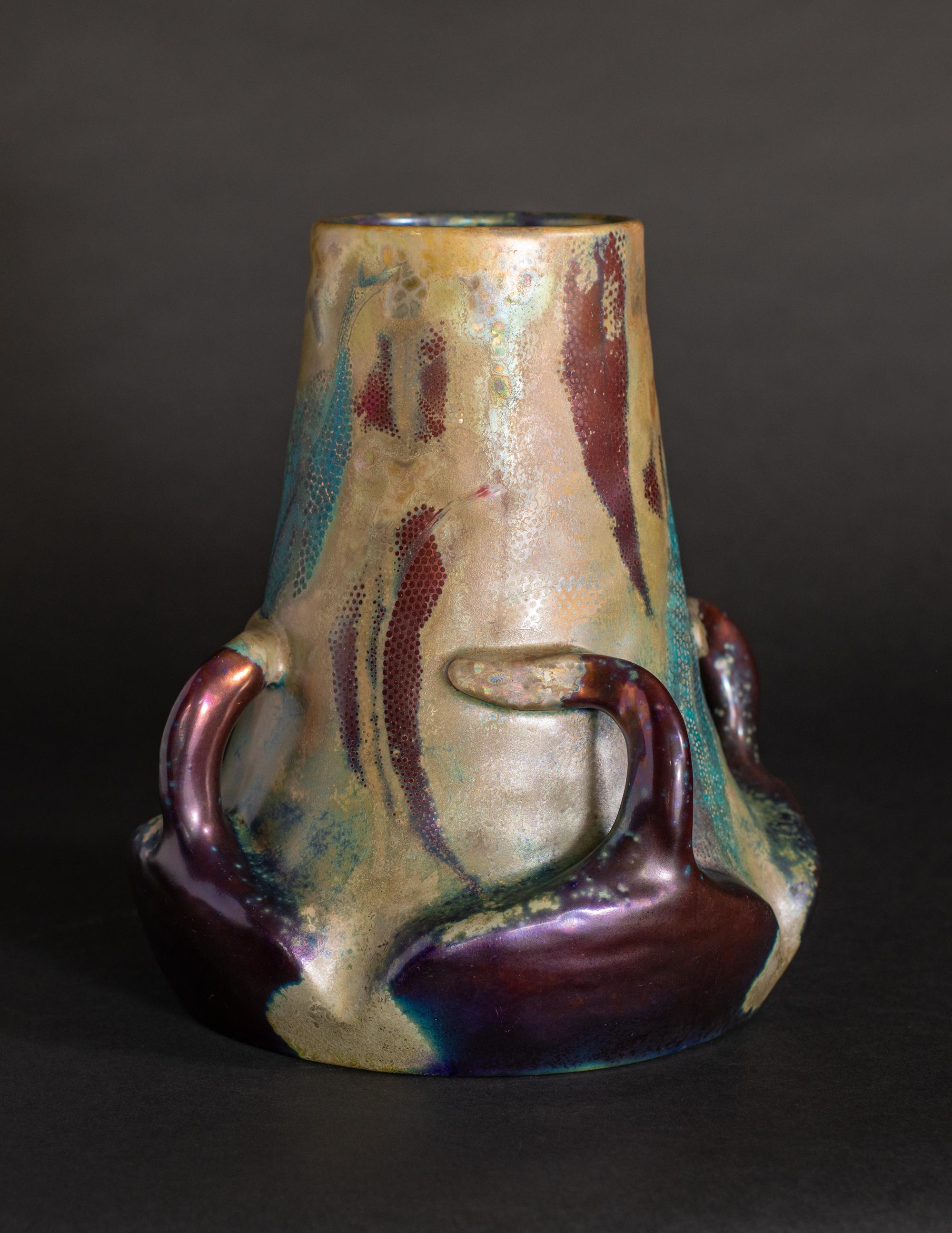 Signed Lucien Levy Dhurmer & Clement Massier.

An encounter with Massier’s luster-glazed ceramics is an embarkation on an acid-colored trip, the sort of exploration which inspires deep reflection and requires transparency. Clement Massier, an