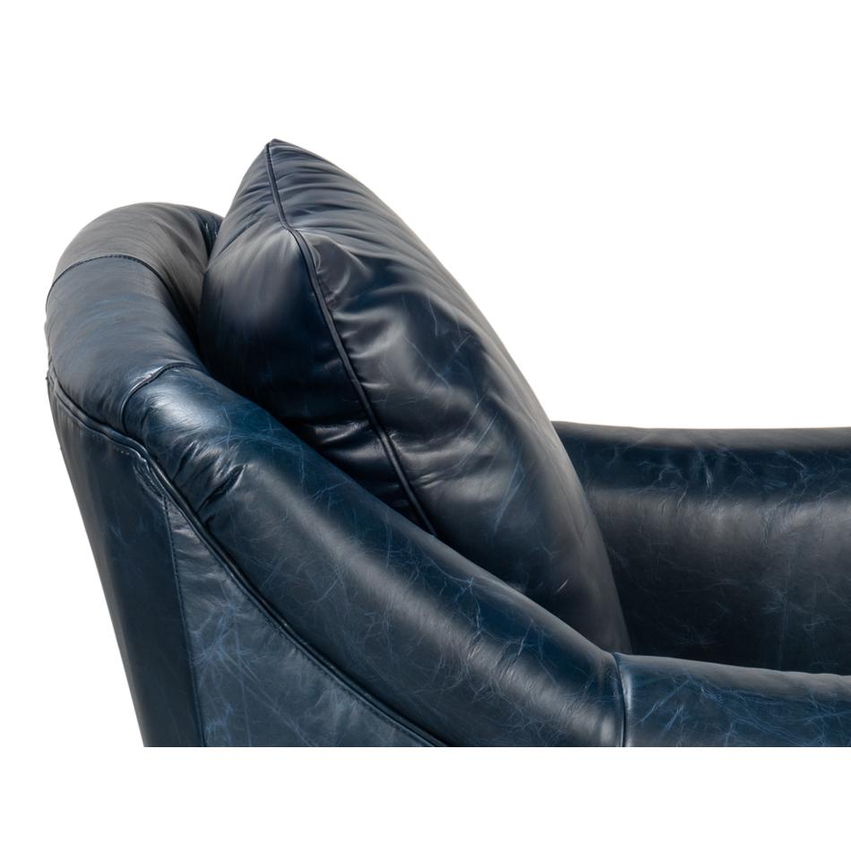Chaise d'appoint en cuir bleu en vente 4