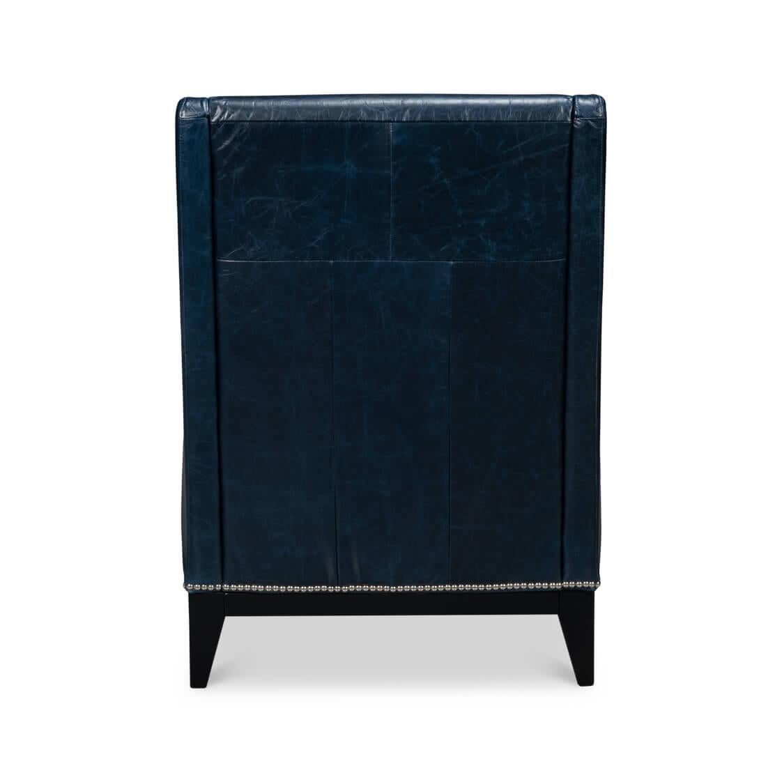 Asian Blue Leather Accent Chair For Sale