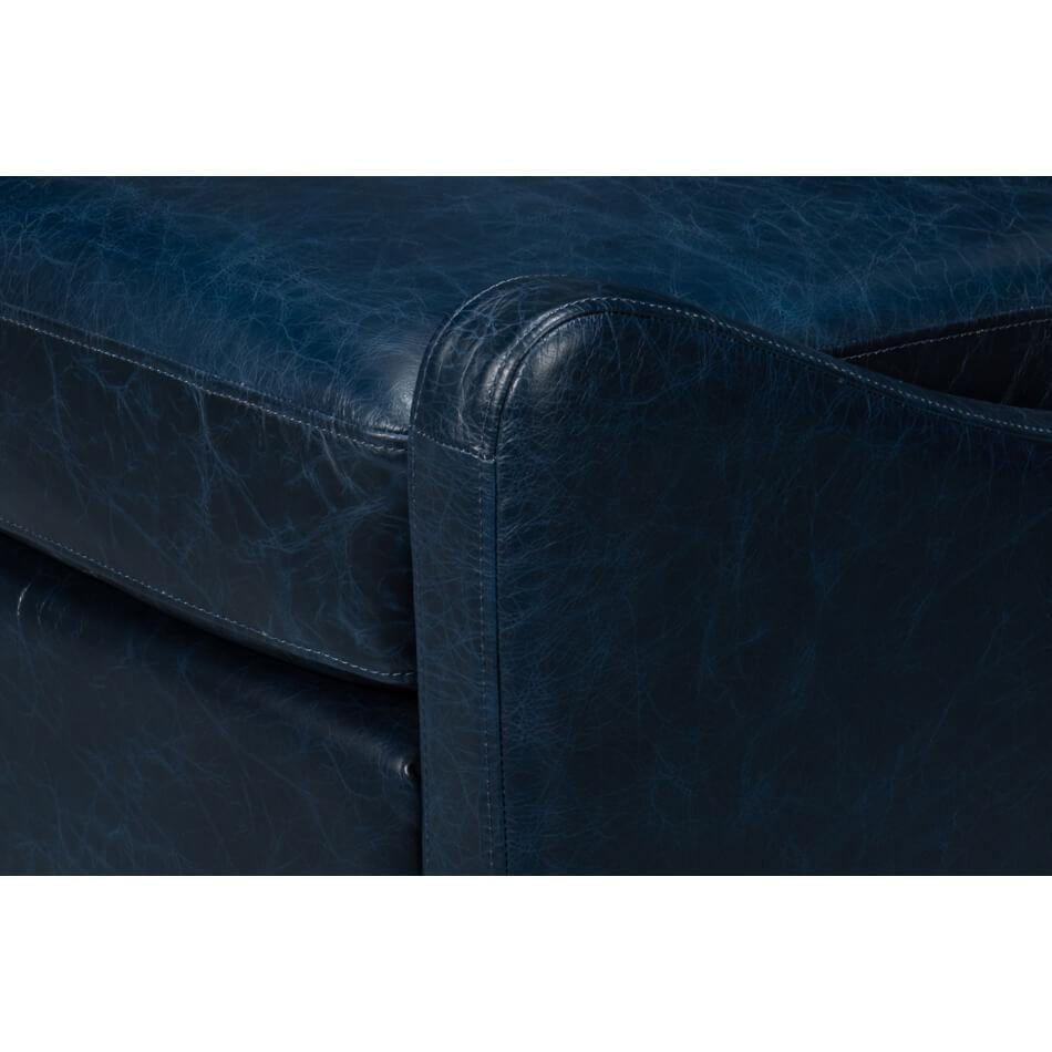 Contemporary Blue Leather Accent Chair For Sale