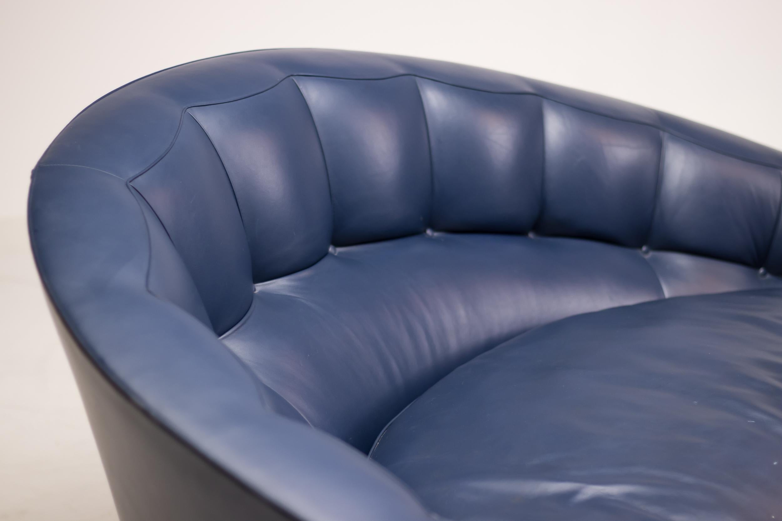 Blue Leather Aladino Sofa by Massimo Scolari for Giorgetti 1