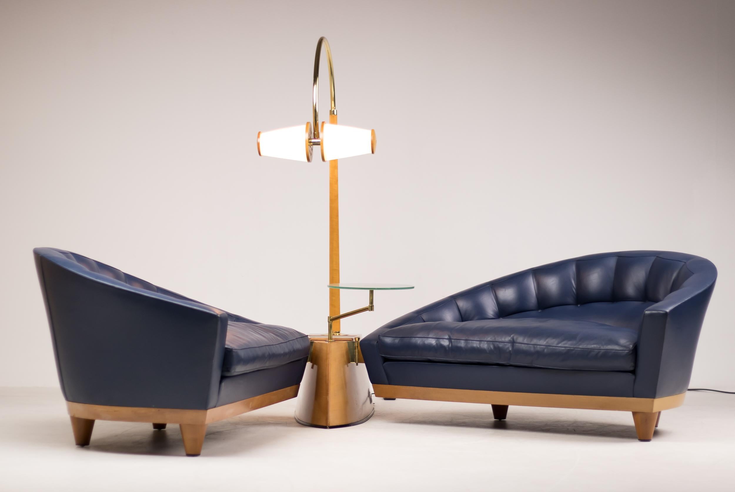 Modern Blue Leather Aladino Sofa by Massimo Scolari for Giorgetti