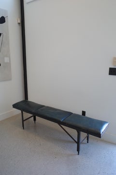 Blue Leather and Steel Bench