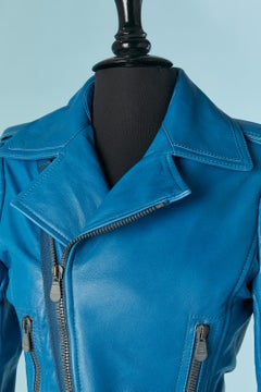 Blue leather biker jacket BALENCIAGA LEATHER by Nicolas Ghesquière