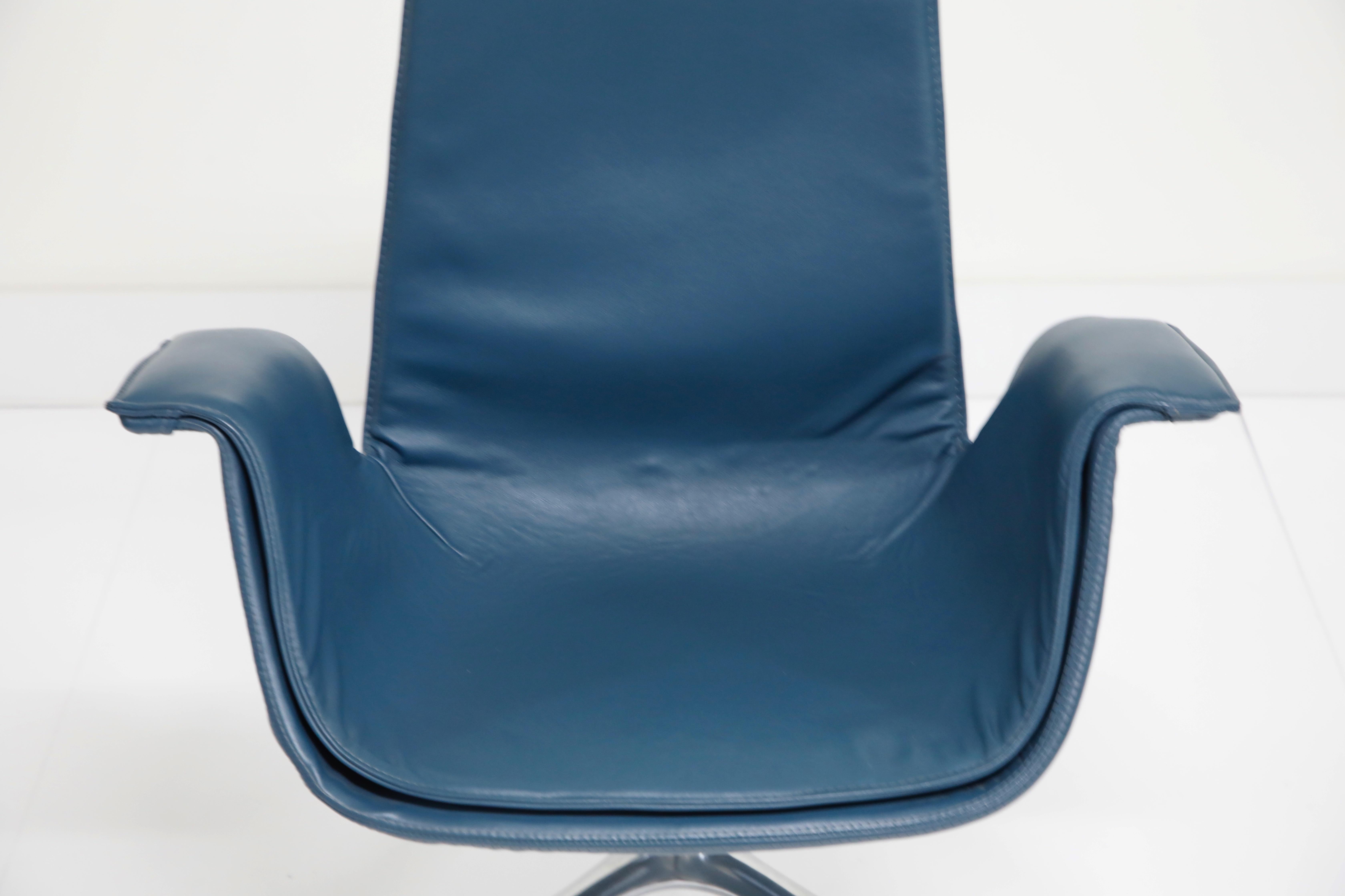 Blue Leather Bird Chairs by Fabricius & Kastholm for Alfred Kill, Signed 1960s 4