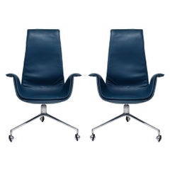 Blue Leather Bird Chairs by Fabricius & Kastholm for Alfred Kill, Signed 1960s