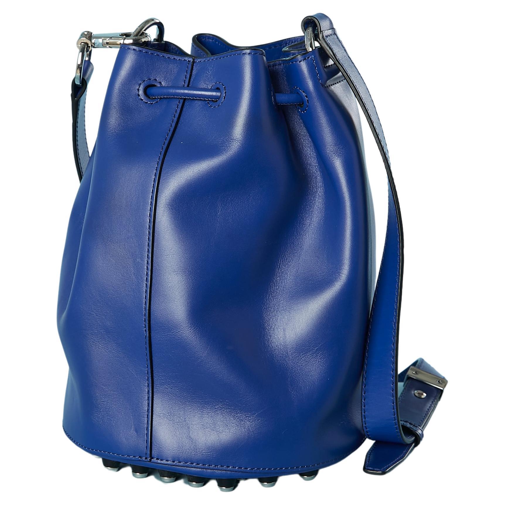 Blue leather bucket bag with silver hardware Alexander Wang NEW with tag For Sale