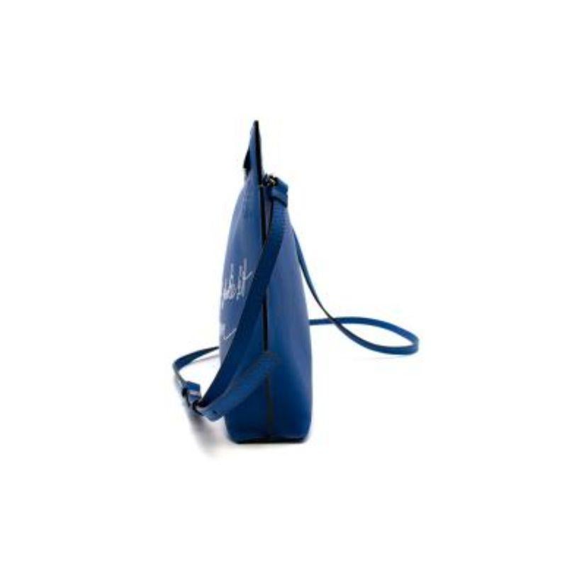 Women's Blue Leather Embroidered T Pouch with Shoulder Strap For Sale