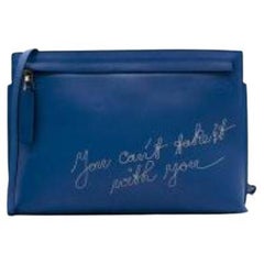 Blue Leather Embroidered T Pouch with Shoulder Strap