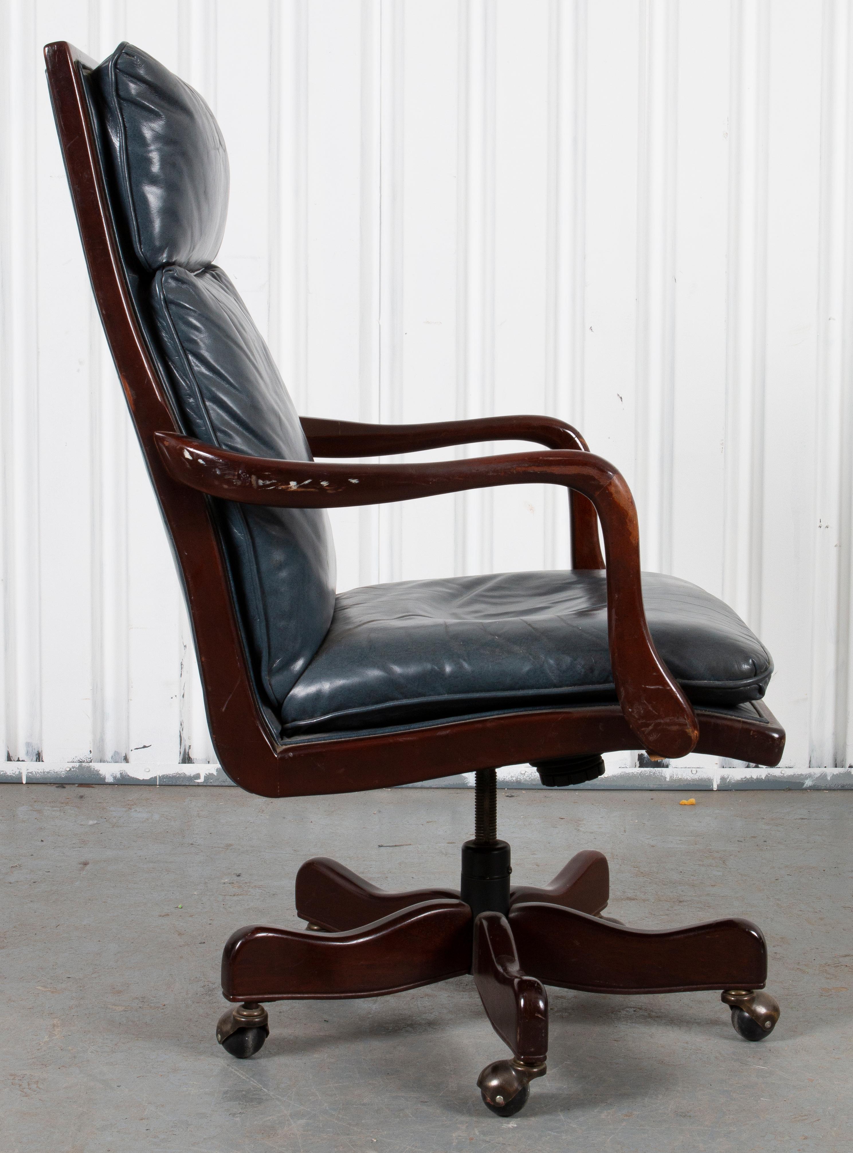 20th Century Blue Leather Executive Armchair