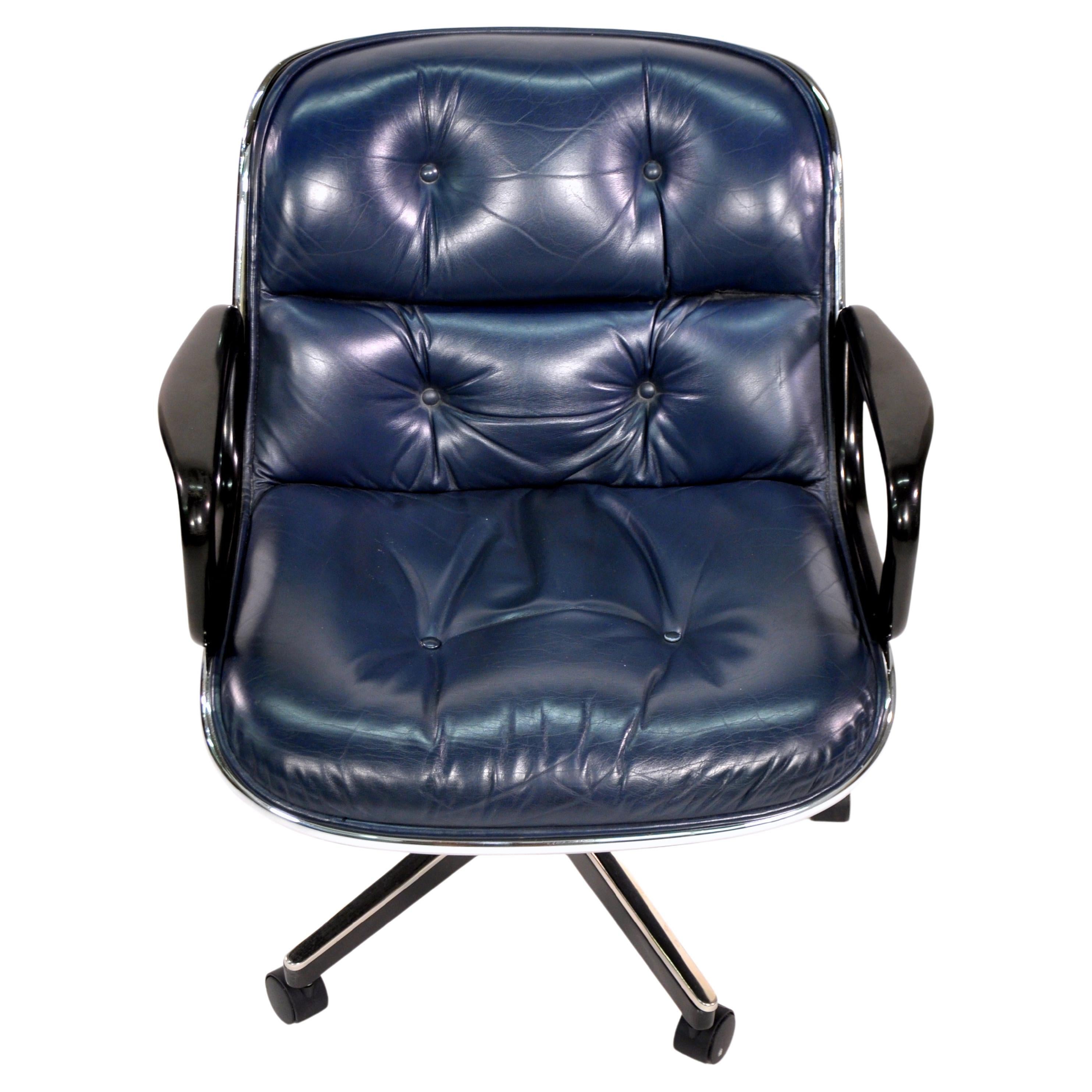 Blue Leather Executive Desk Chair by Charles Pollock for Knoll 3