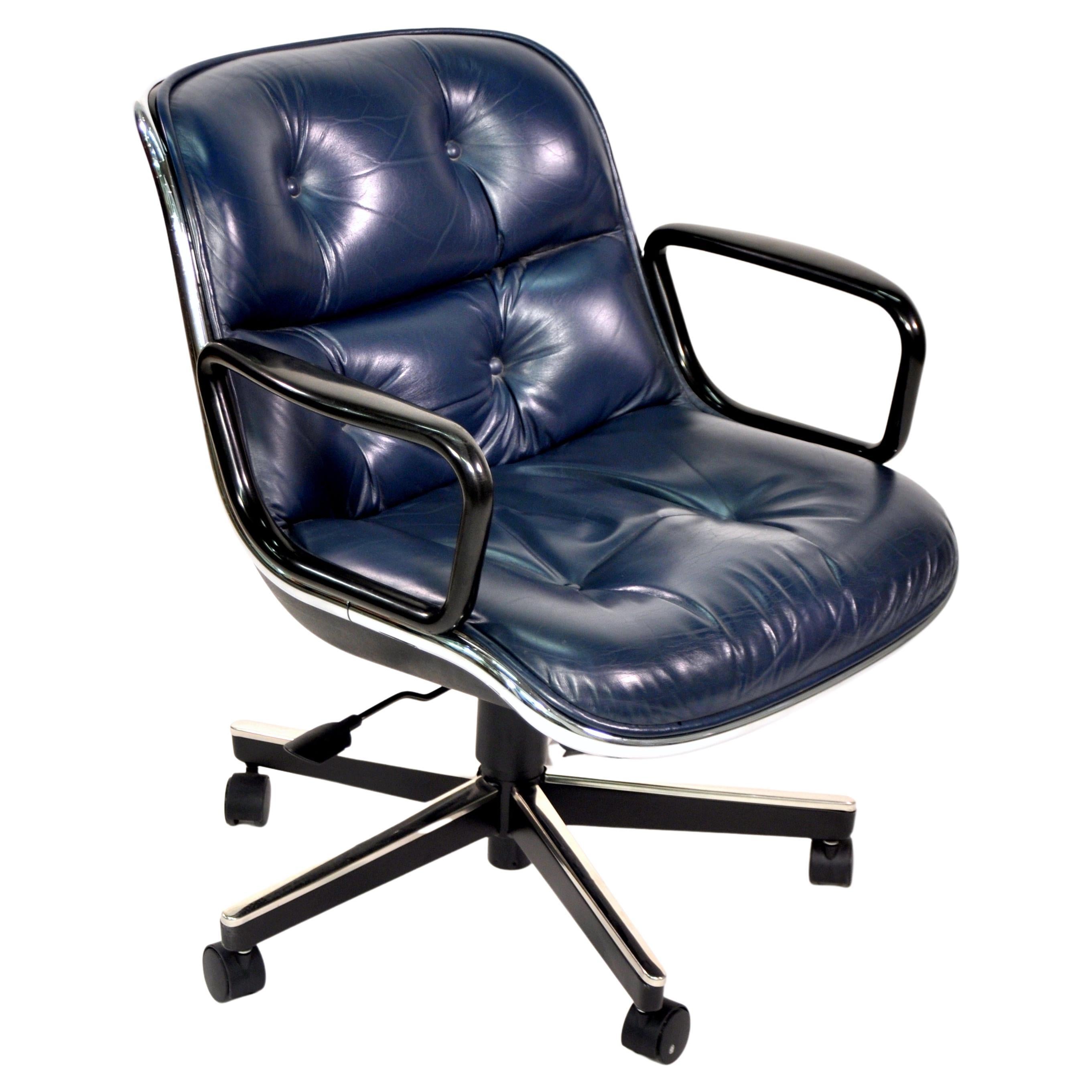 Blue Leather Executive Desk Chair by Charles Pollock for Knoll