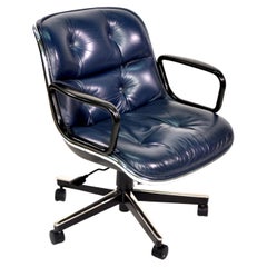 Blue Leather Executive Desk Chair by Charles Pollock for Knoll