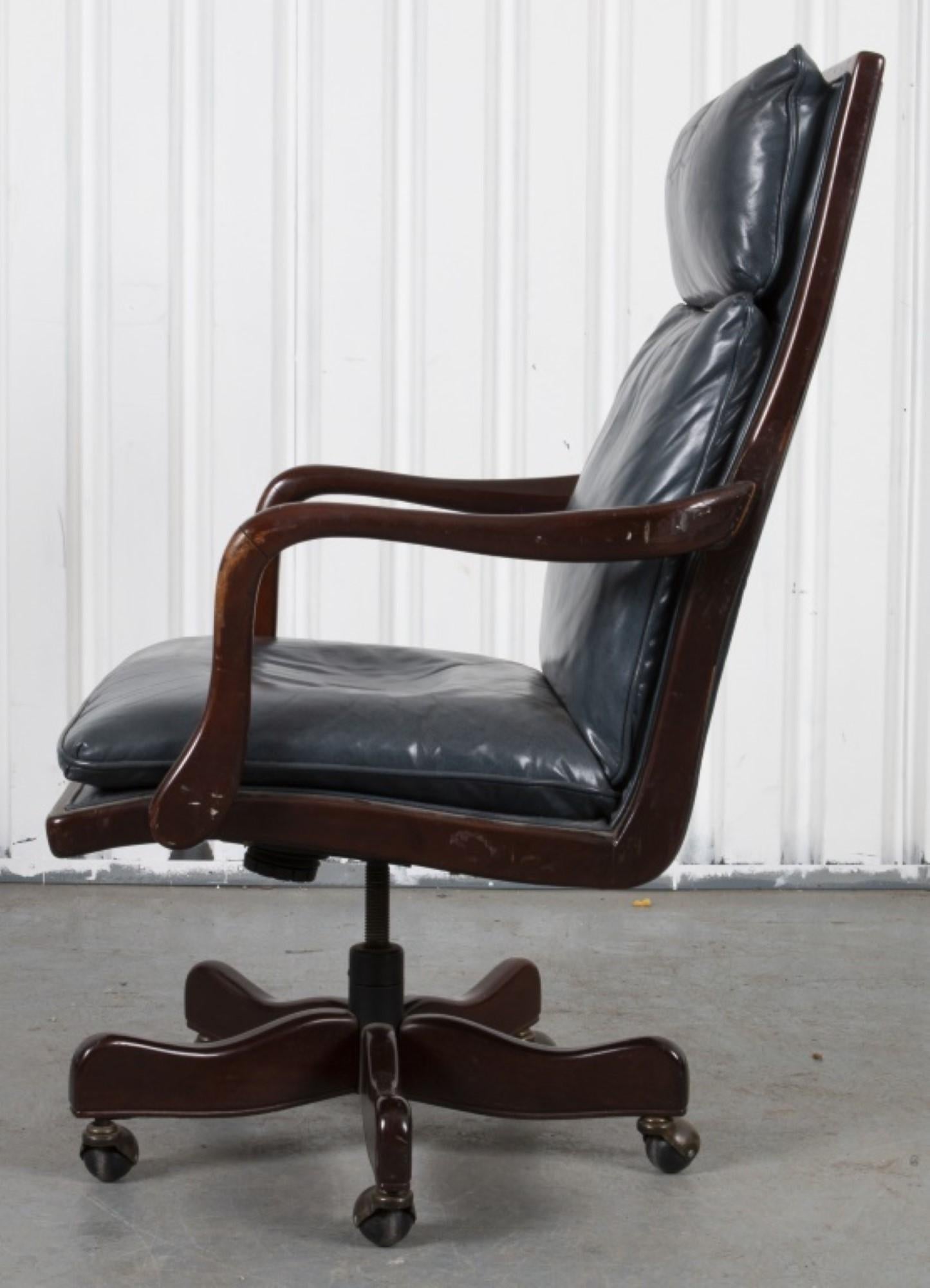 American Blue Leather Executive Office or Desk Chair For Sale