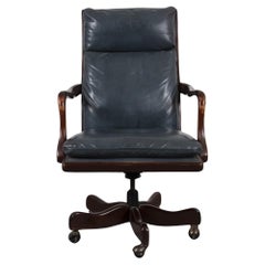 Vintage Blue Leather Executive Office or Desk Chair