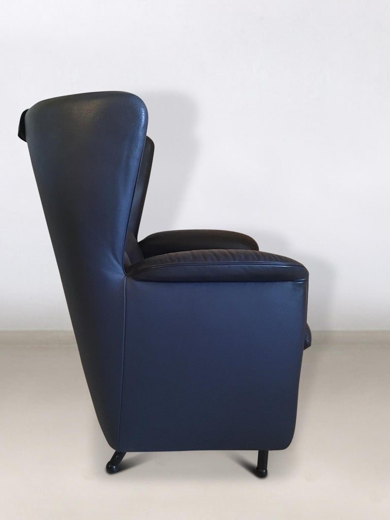 Blue Leather Lounge Chair and Footstool by De Sede, Model DS-23, 1990s For Sale 1