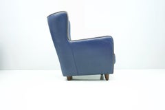 Blue Leather Lounge Chair Bergère by Baxter, Italy