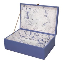 Blue Leather Nesting Boxes with Brass Tassels, Set of 3
