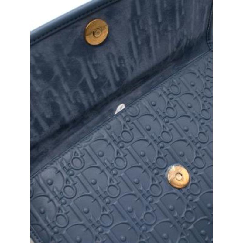 Blue leather Oblique embossed clutch bag For Sale 3