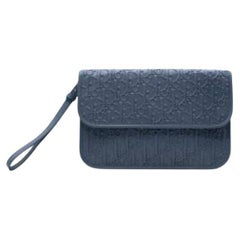 Blue leather Oblique embossed clutch bag
