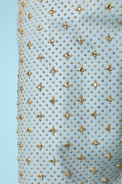 Blue leather pants inlaid with gold studs and rhinestones attributed to Versace