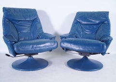 Blue Leather Recliners in the Style of Axel Enthoven, Set of 2