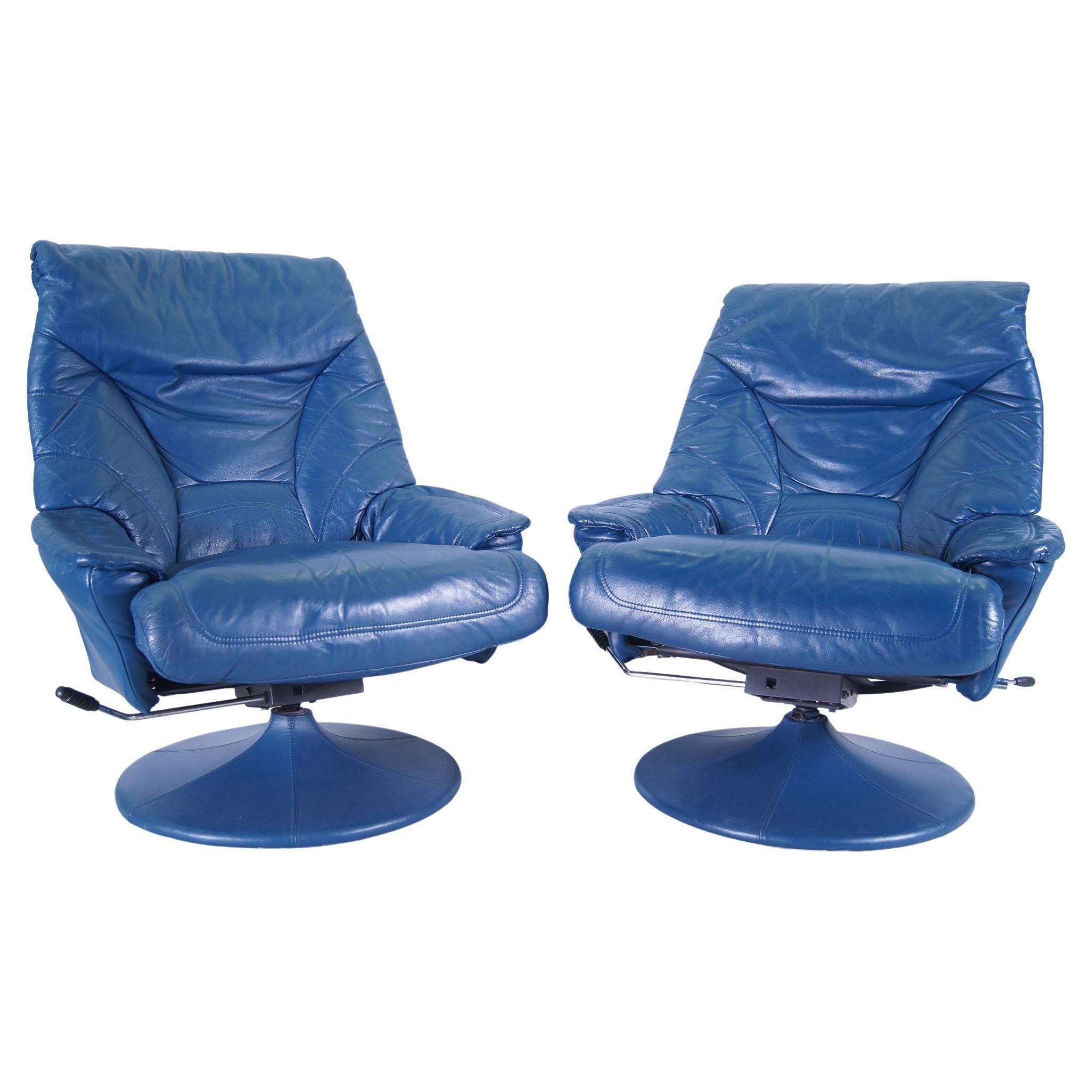 Blue Leather Recliners in the Style of Axel Enthoven, Set of 2