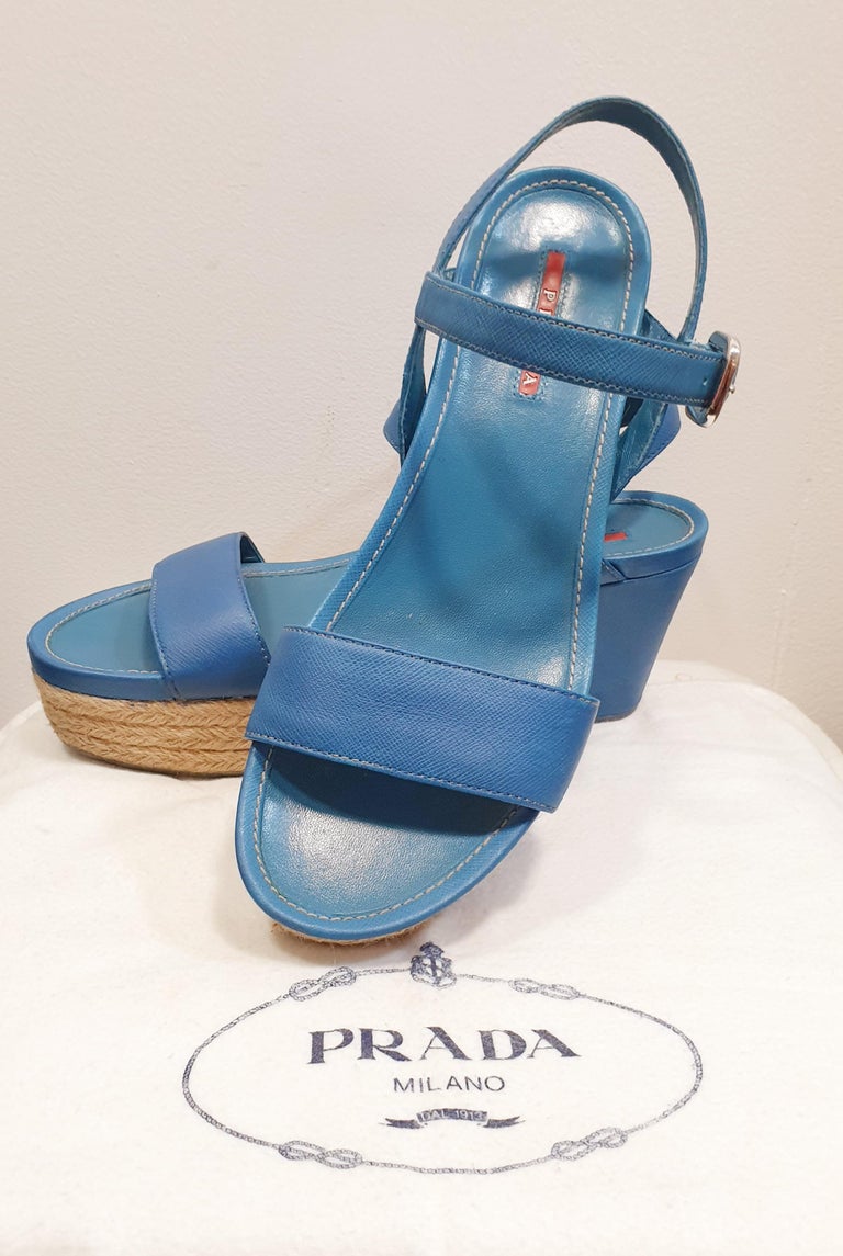 Blue Leather Sandals by PRADA In Good Condition For Sale In  Bilbao, ES