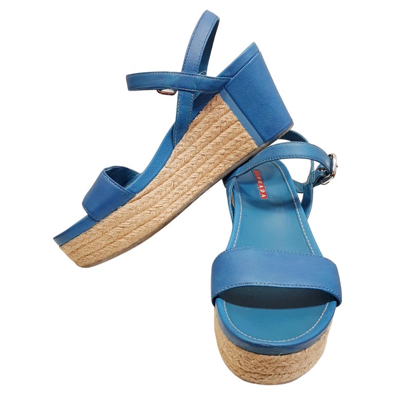 Blue Leather Sandals by PRADA For Sale at 1stDibs | prada velcro sandals,  prada fur sandals