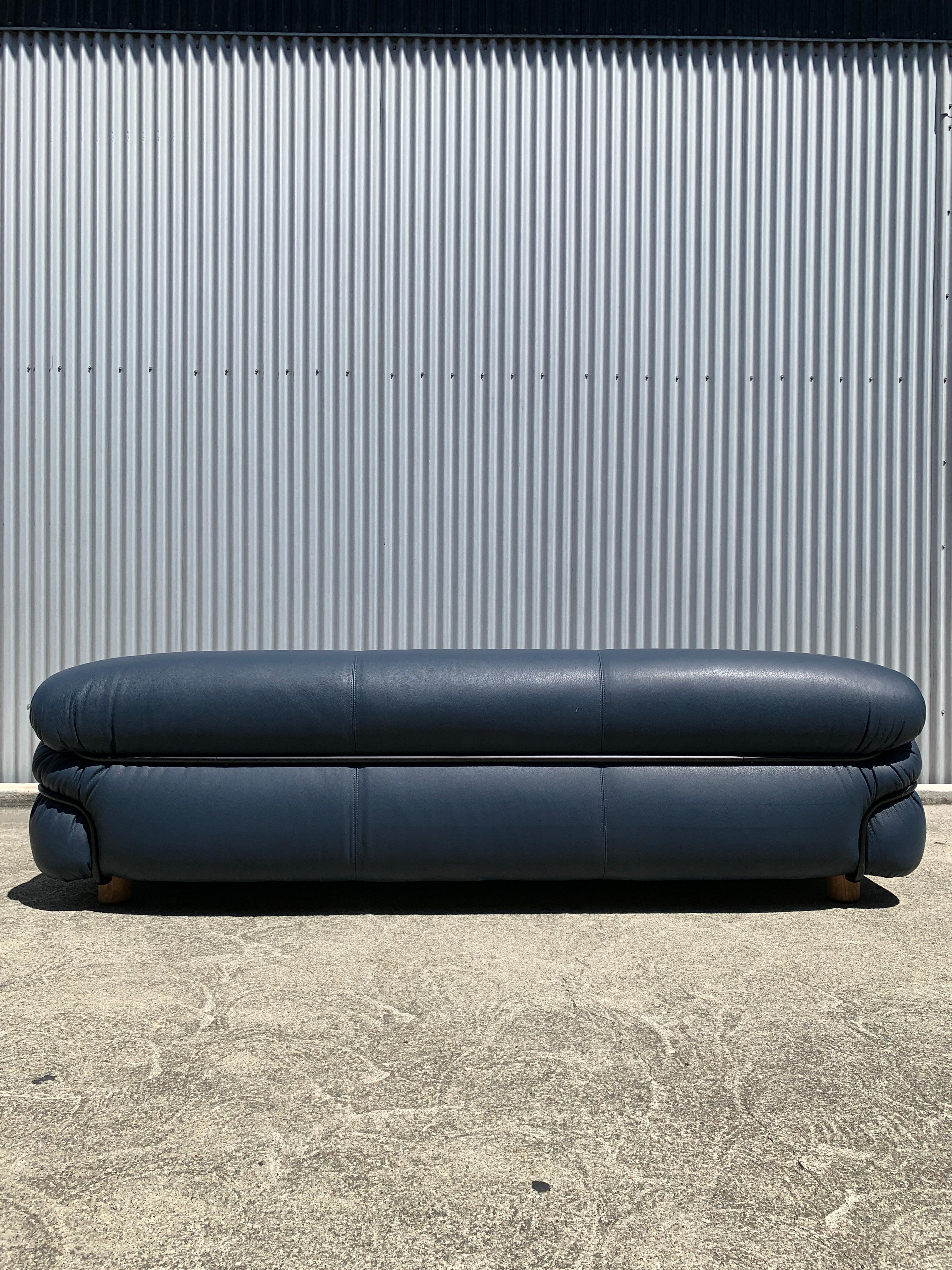 Italian Blue Leather Sessan Sofa by Gianfranco Frattini for Tacchini