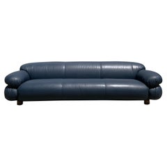 Blue Leather Sessan Sofa by Gianfranco Frattini for Tacchini