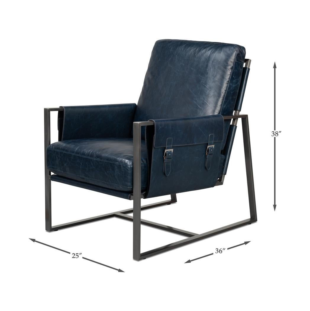Chaise d'appoint en cuir bleu en vente 5