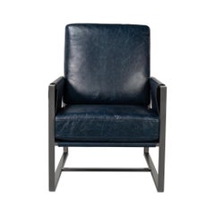 Blue Leather Sling Accent Chair