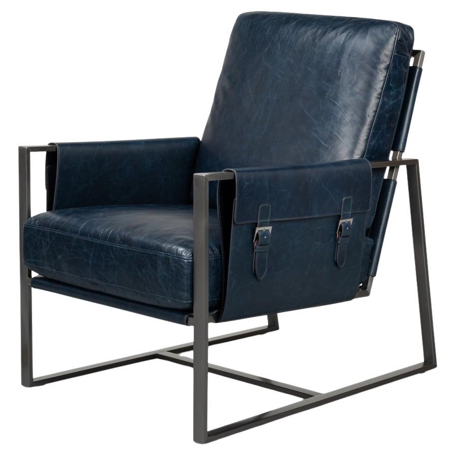 Sedia da salotto in pelle blu