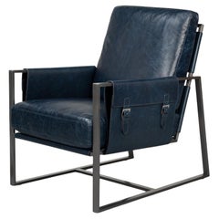 Blue Leather Sling Accent Chair