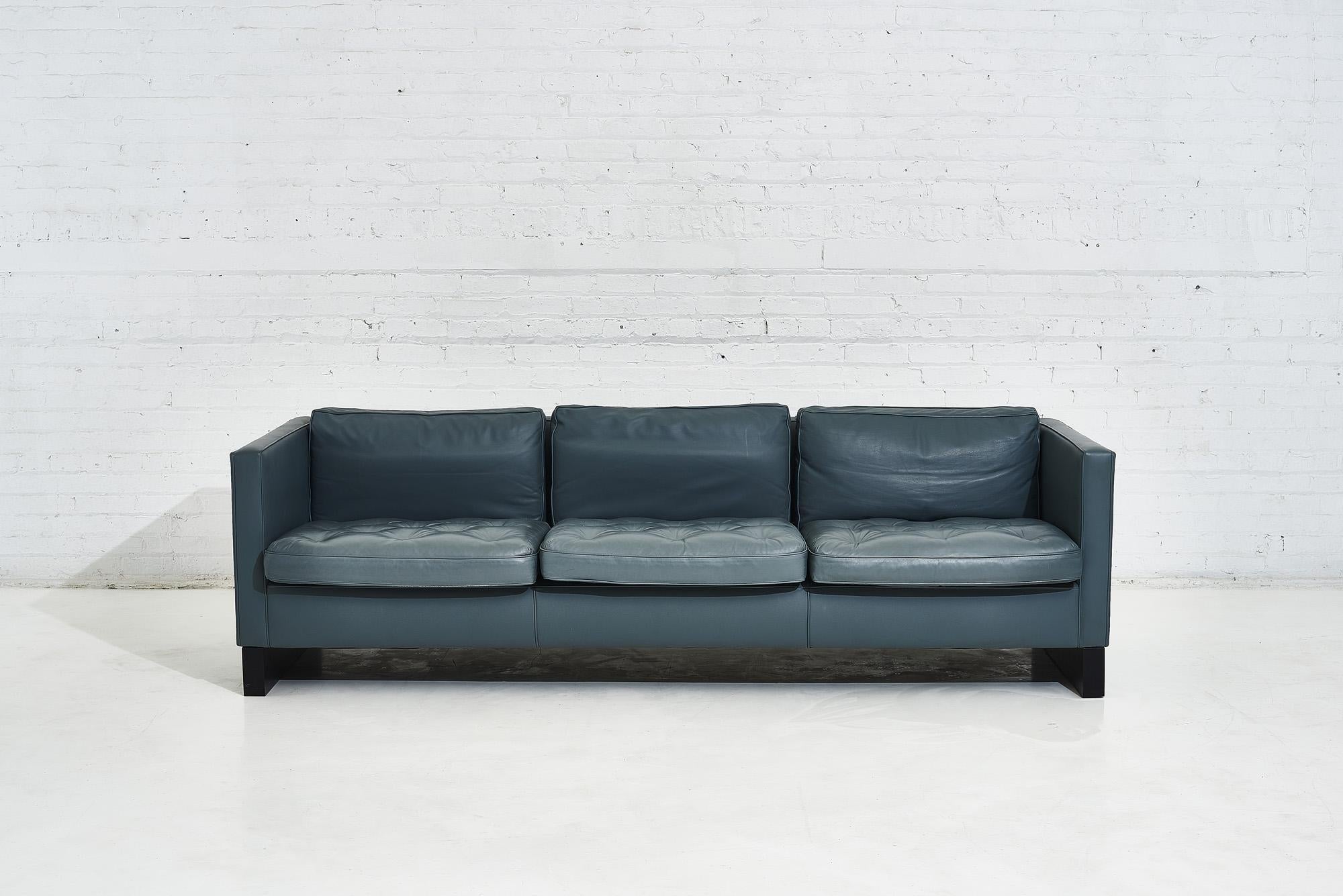 Blue leather sofa, Ludwig Mies van der Rohe, designed by Mies in Germany, 1930. Sofa was later produced by Interior Crafts, 1980’s.