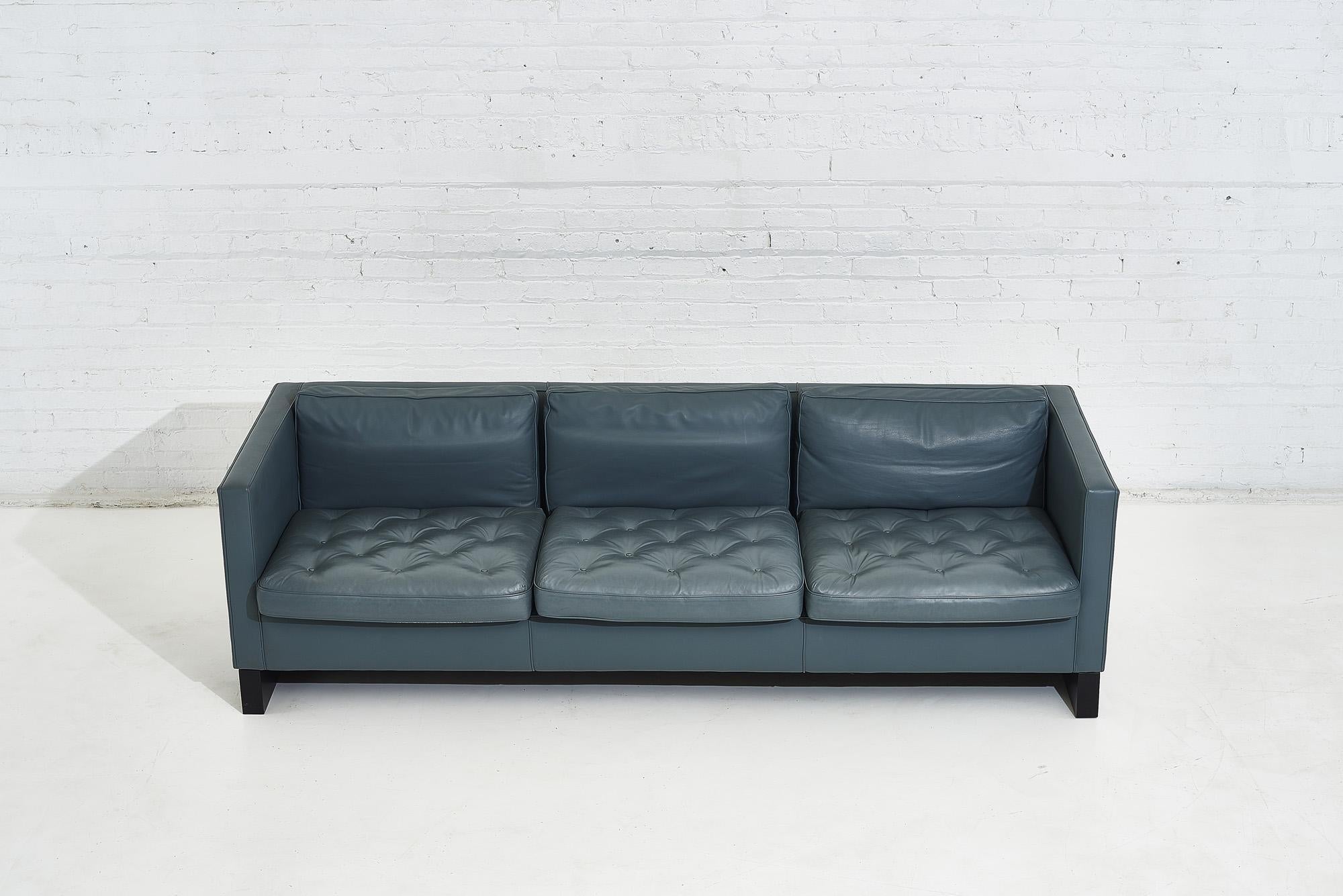 Post-Modern Blue Leather Sofa, Ludwig Mies van der Rohe, 1980