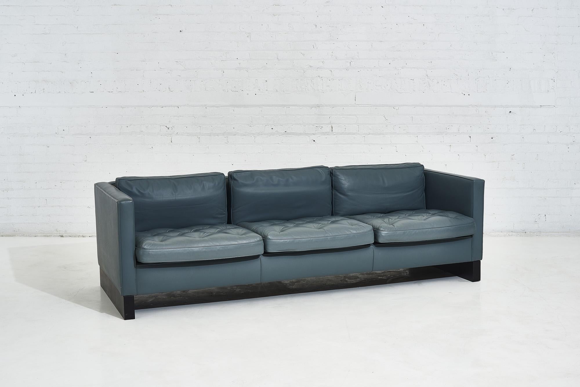 Blue Leather Sofa, Ludwig Mies van der Rohe, 1980 In Good Condition In Chicago, IL
