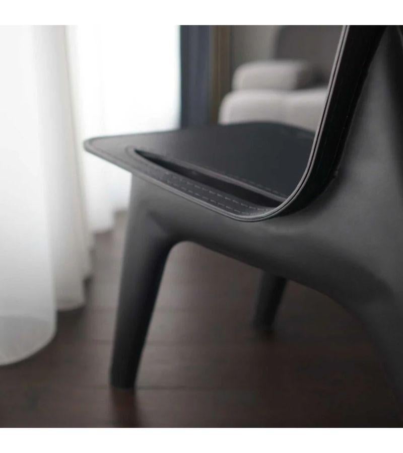 Organic Modern Blue Leather Steel J-Chair Lounge by Zieta For Sale