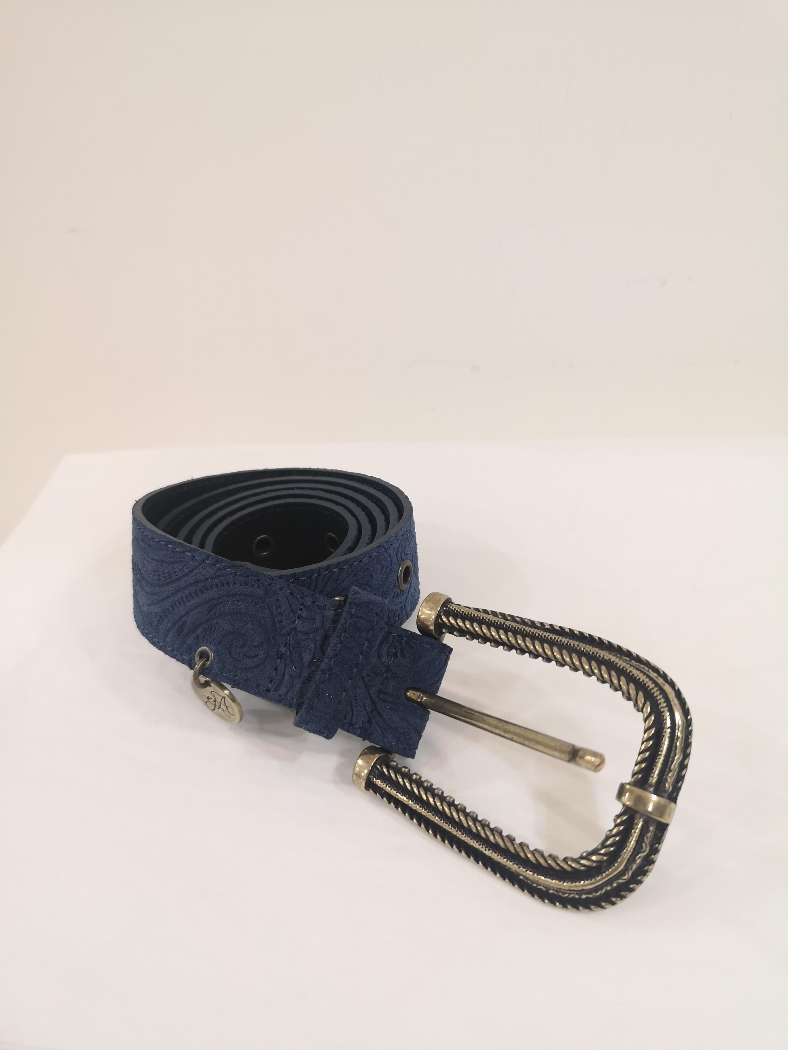 Blue leather suede belt NWOT In New Condition In Capri, IT